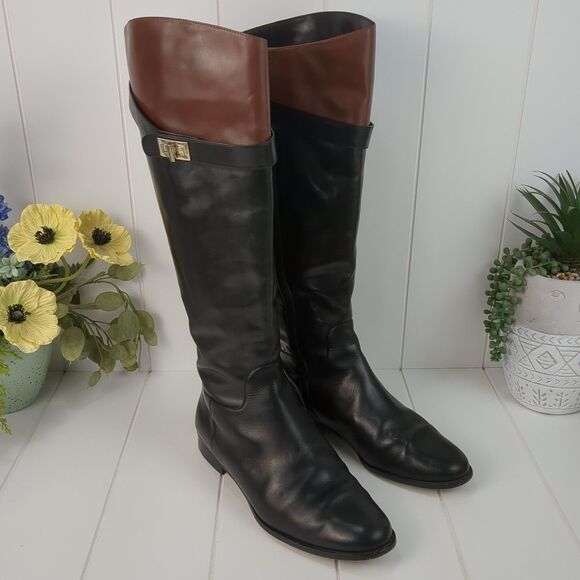 Cole Haan NikeAir Daelin Brown & Black Zip Leather Riding Boots Women's 9 B Low